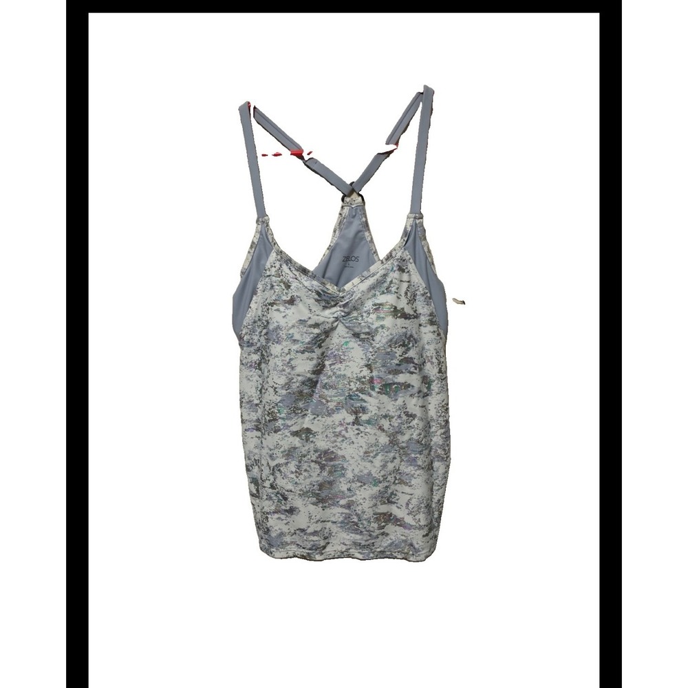 Zelos Womens Large Activewear Tank Top Built In Bra Abstract Print Racerback